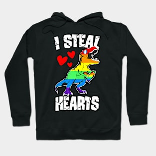 Dinosaur T Rex Lgbt Gay Pride Flag I Steal Hearts Men Boys Hoodie